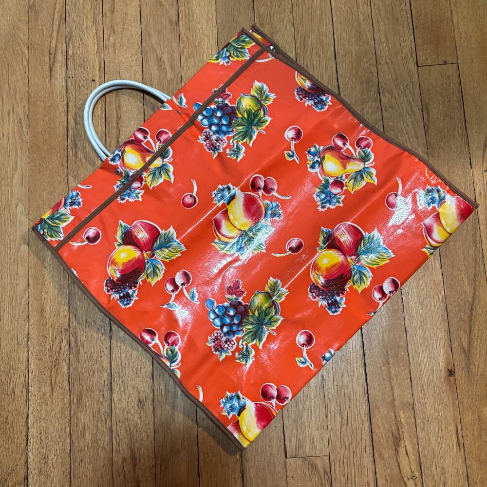 Vintage, Oil Cloth. Fruit Print, Tote Bag